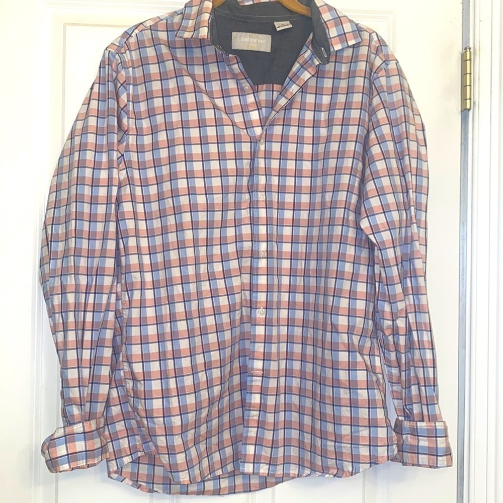 Mens Claiborne slim fit stretch Medium plaid classic Preppy‎